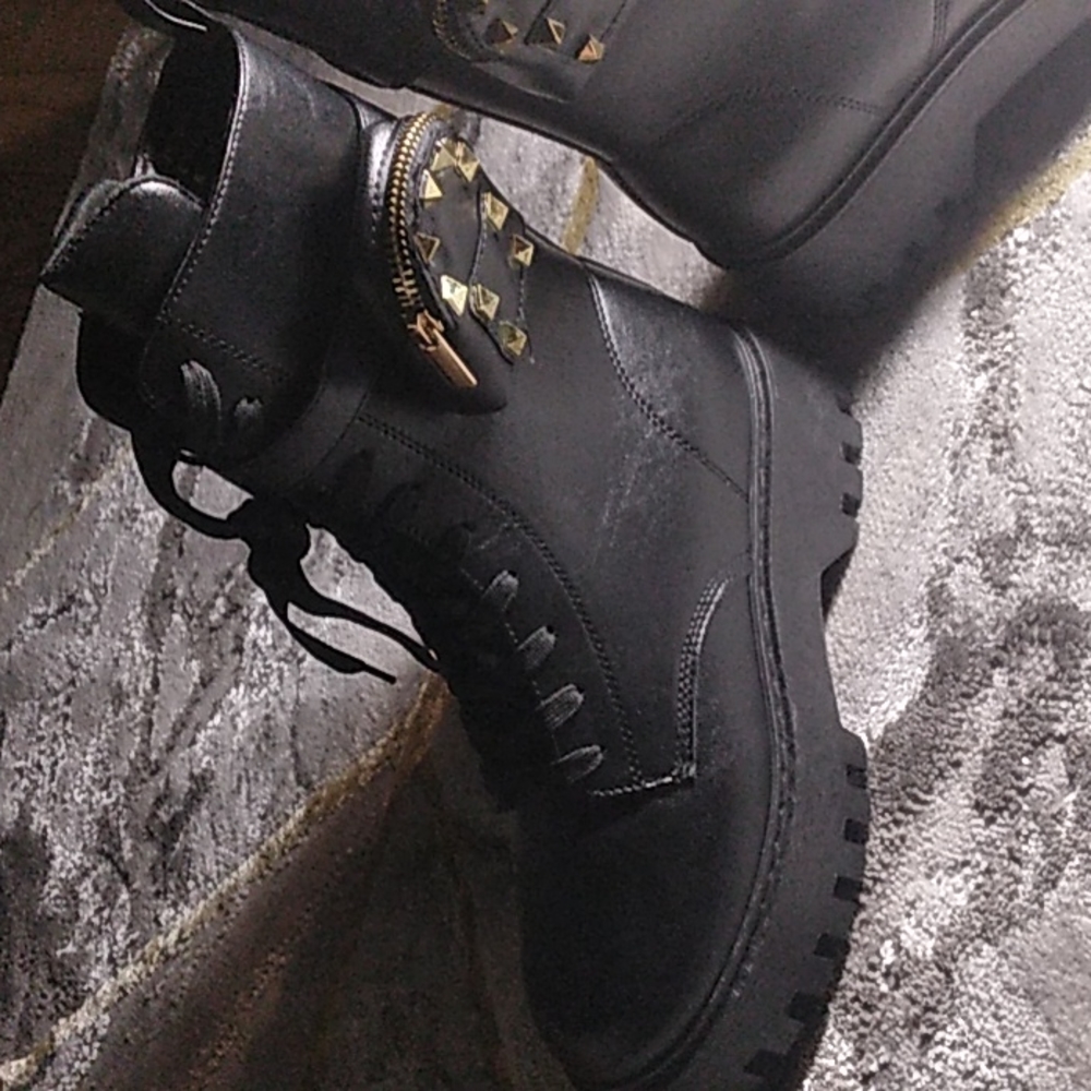 Brand new Black combat boots with side pouch